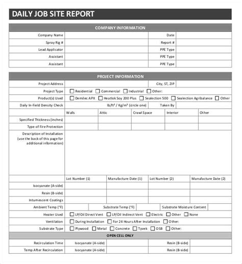 job site daily report template